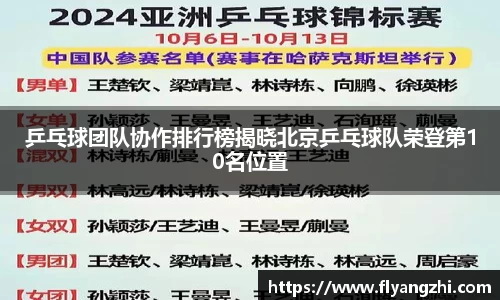 乒乓球团队协作排行榜揭晓北京乒乓球队荣登第10名位置
